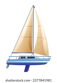 Sail boat or sailing yacht vector illustration isolated on white background