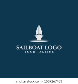 Sail Boat and Sea Wave, Sailing Yacht, Nautical Logo Design