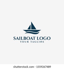 Sail Boat and Sea Wave, Sailing Yacht, Nautical Logo Design