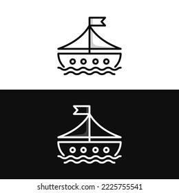 Sail boat ship on the sea line drawing doodle art vector icon illustration