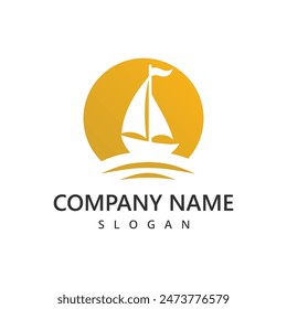 Sail Boat Ship and sea wave for Ocean Sailing Adventure Travel Trip Transportation logo