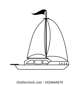 Sail boat ship sideview cartoon isolated vector illustration graphic design