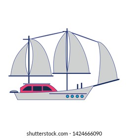 Sail boat ship sideview cartoon isolated vector illustration graphic design
