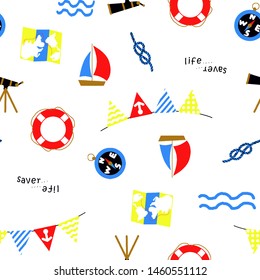 Sail Boat Ship Stock Vectors & Vector Clip Art, Summer sea . Isolated items on color background, Unforgettable holiday on the sea beach