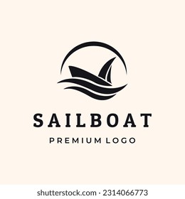 sail boat ship wave vintage logo vector minimalist illustration design, ship boat in the ocean symbol design