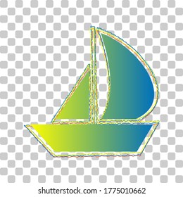 Sail Boat sign. Blue to green gradient Icon with Four Roughen Contours on stylish transparent Background. Illustration.