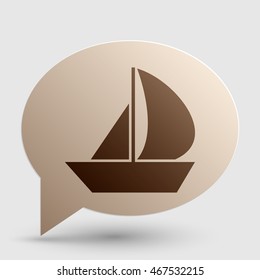 Sail Boat sign. Brown gradient icon on bubble with shadow.