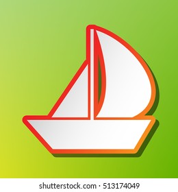 Sail Boat sign. Contrast icon with reddish stroke on green backgound.