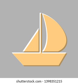 Sail Boat sign. Emboss effect with light orange icon on gray background.