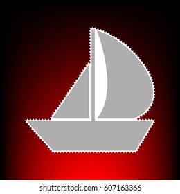 Sail Boat sign. Postage stamp or old photo style on red-black gradient background.