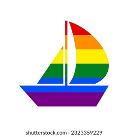 Sail Boat sign. Rainbow gay LGBT rights colored Icon at white Background. Illustration.