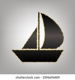 Sail Boat sign. Vector. Blackish icon with golden stars at grayish background.