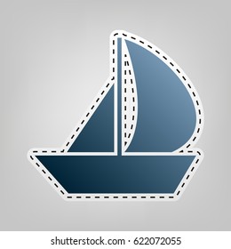 Sail Boat sign. Vector. Blue icon with outline for cutting out at gray background.