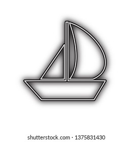 Sail Boat sign. Vector. Double contour black icon with soft shadow at white background. Isolated.