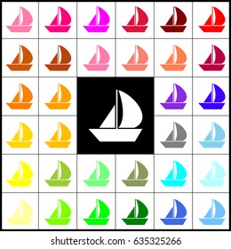 Sail Boat sign. Vector. Felt-pen 33 colorful icons at white and black backgrounds. Colorfull.