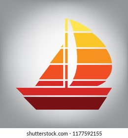 Sail Boat sign. Vector. Horizontally sliced icon with colors from sunny gradient in gray background.