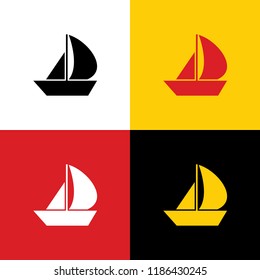 Sail Boat sign. Vector. Icons of german flag on corresponding colors as background.