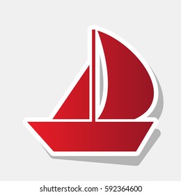 Sail Boat sign. Vector. New year reddish icon with outside stroke and gray shadow on light gray background.