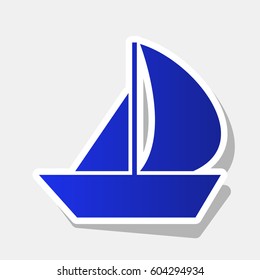 Sail Boat sign. Vector. New year bluish icon with outside stroke and gray shadow on light gray background.