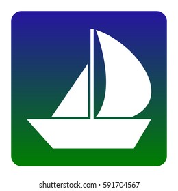 Sail Boat sign. Vector. White icon at green-blue gradient square with rounded corners on white background. Isolated.