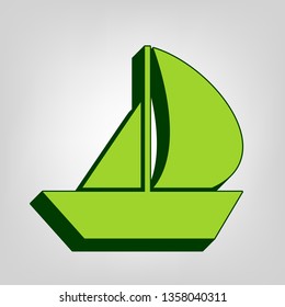 Sail Boat sign. Vector. Yellow green solid icon with dark green external body at light colored background.