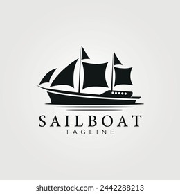 sail boat with silhouette logo vector vintage illustration template icon graphic design, marine boat retro sign and symbol, concept for business