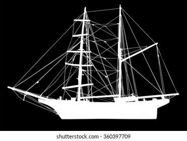 sail boat in silhouette vector illustration isolated on background.