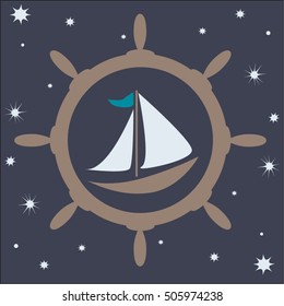 Sail boat in the sky inside a helm