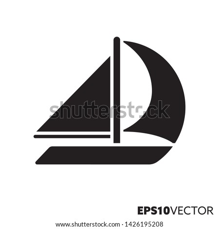 Sail boat solid black icon. Glyph symbol of sailing and water sports. Vessel flat vector illustration.