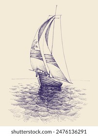 Sail boat vector hand drawing