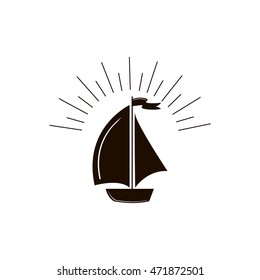 Sail boat vector icon. Black Boat icon isolated on background. Logo illustration. Symbol of sailors, cruise and sea. Icon and design element. Marine symbol.