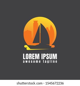 Sail boat - vector boat logo template concept illustration. Ship sign. Design element.  
