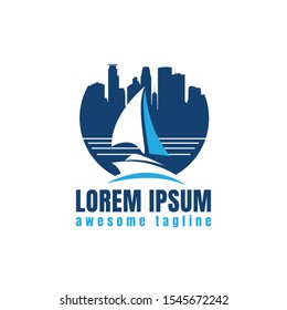 Sail boat - vector boat logo template concept illustration. Ship sign. Design element.  
