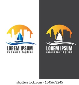 Sail boat - vector boat logo template concept illustration. Ship sign. Design element.  
