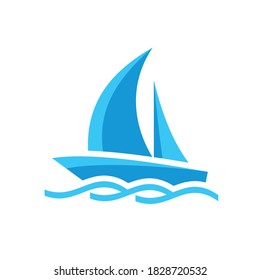 Sail boat - vector logo template concept illustration. Ship yacht and sea waves sign. Design element. 