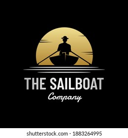 The sail boat vector logo template. This design use human and paddle symbol. Suitable for expedition.