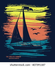 Sail boat vector t-shirt graphic design