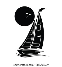 sail boat , wave, vector