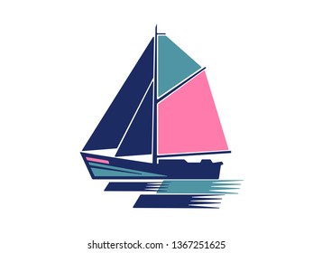 Sail boat waves logo, vector icon template concept, travel nautical.