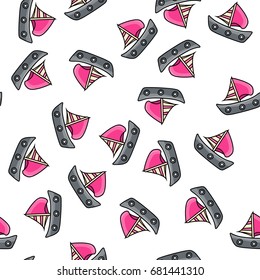 Sail boat or yacht seamless pattern. Marine and nautical theme background. Doodle style vector illustration