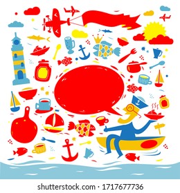 Sail element Vector Colection for Background or Banner Seafood Restourant