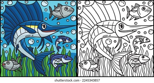 Sail Fish Coloring Page Colored Illustration