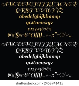 Sail Font, Alphabet, Golden Capital Letters, Uppercase Letter, Golden Numbers and Symbols