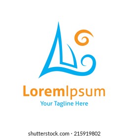 Sail the horizon beautiful sea and wave landscape vector logo icon