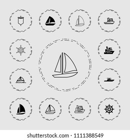 Sail icon. collection of 13 sail filled and outline icons such as ship, helm. editable sail icons for web and mobile.