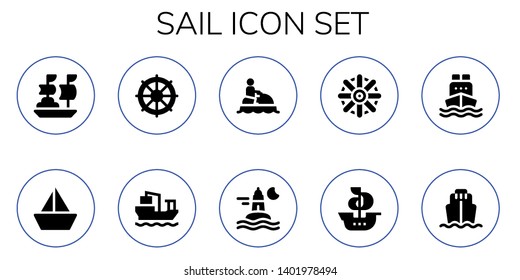 sail icon set. 10 filled sail icons.  Simple modern icons about  - Ship, Sailboat, Helm, Cargo ship, Jet ski, Ocean