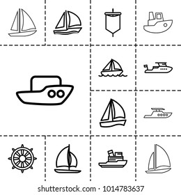 Sail icons. set of 13 editable outline sail icons such as boat, sailboat, helm