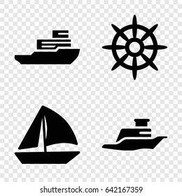 Sail icons set. set of 4 sail filled icons such as sailboat, helm, ship