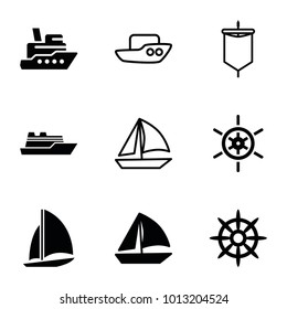 Sail icons. set of 9 editable filled and outline sail icons such as sailboat, ship, helm, boat