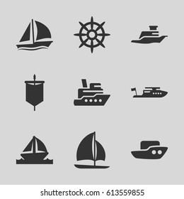Sail icons set. set of 9 sail filled icons such as boat, helm, ship, sailboat